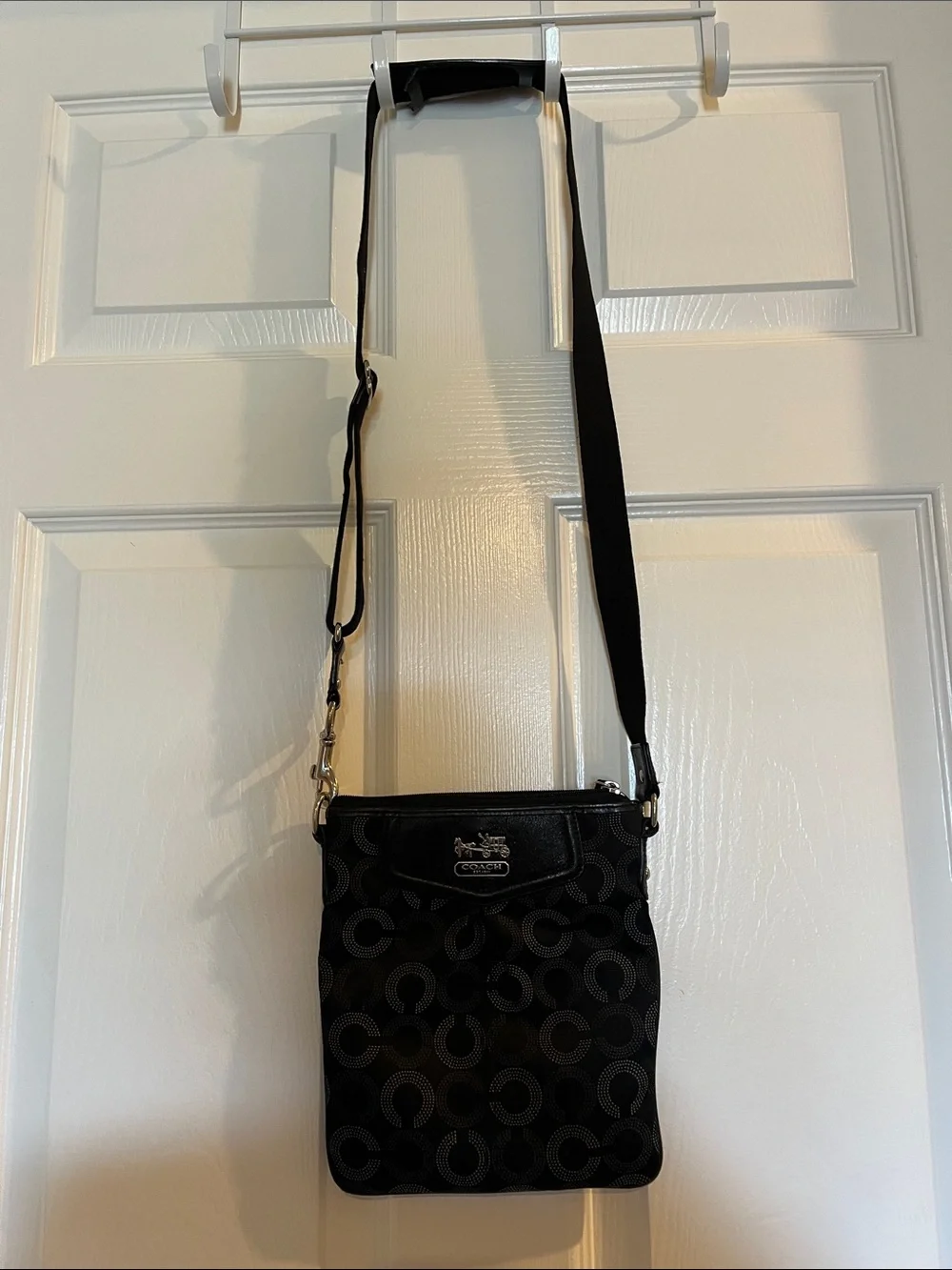 Coach Black Signature Dot Circle Crossbody Messenger Bag